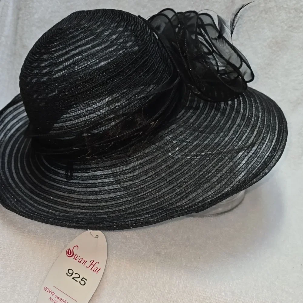 Swan Black Mesh Net Hat Preppy Church Derby Wedding NWT - Rare